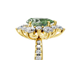 Yellow gold Fancy Green Pear  Cut Diamond Floral Halo Pave Band with Prong Setting_42