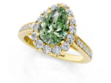 Yellow gold Fancy Green Pear Cut Diamond Floral Halo Ring with Pavé Band and Prong Setting_4