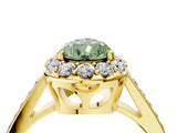 Yellow gold Fancy Green Pear Cut Diamond Floral Halo Ring with Pavé Band and Prong Setting_7