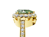 Yellow gold Fancy Green Pear Cut Diamond Floral Halo Ring with Pavé Band and Prong Setting_8