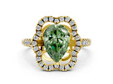Yellow gold Fancy Green Pear Cut Diamond Floral Halo Split Shank Prong Setting Ring_12