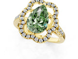 Yellow gold Fancy Green Pear Cut Diamond Floral Halo Split Shank Prong Setting Ring_13
