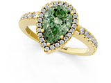 Yellow gold Fancy Green Pear Cut Diamond Halo Engagement Ring with Pavé Band and Prong Setting_28