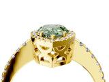 Yellow gold Fancy Green Pear Cut Diamond Halo Engagement Ring with Pavé Band and Prong Setting_31