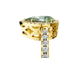 Yellow gold Fancy Green Pear Cut Diamond Halo Engagement Ring with Pavé Band and Prong Setting_32
