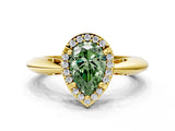 Yellow gold Fancy Green Pear  Cut Diamond Halo Engagement Ring with Split Shank and Four-Prong Setting_89