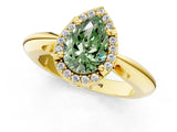 Yellow gold Fancy Green Pear  Cut Diamond Halo Engagement Ring with Split Shank and Four-Prong Setting_90