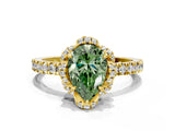 Yellow gold Fancy Green Pear Cut Diamond Halo Pave Band with Four-Prong Setting_3