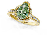 Yellow gold Fancy Green Pear Cut Diamond Halo Pave Band with Four-Prong Setting_4