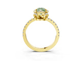 Yellow gold Fancy Green Pear Cut Diamond Halo Pave Band with Four-Prong Setting_6