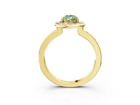 Yellow gold Fancy Green Pear Cut Diamond Halo Ring with Bezel Frame and Pavé Band_3