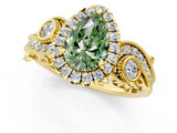 Yellow gold Fancy Green Pear Cut Diamond Halo Ring with Milgrain Pavé Band and Four-Prong Setting_55
