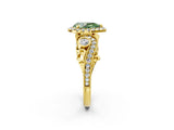 Yellow gold Fancy Green Pear Cut Diamond Halo Ring with Milgrain Pavé Band and Four-Prong Setting_56
