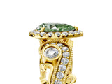 Yellow gold Fancy Green Pear Cut Diamond Halo Ring with Milgrain Pavé Band and Four-Prong Setting_59