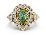 Yellow gold Fancy Green Pear Cut Diamond Halo Ring with Pavé Band and Four-Prong Setting_49
