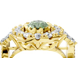 Yellow gold Fancy Green Pear Cut Diamond Halo Ring with Pavé Band and Four-Prong Setting_53