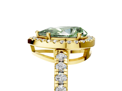 Yellow gold Fancy Green Pear Cut Diamond Halo Ring with Pavé Band and Four-Prong Setting_5