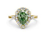 Yellow gold Fancy Green Pear Cut Diamond Halo Ring with Pear Side Stones and Prong Setting_63