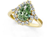 Yellow gold Fancy Green Pear Cut Diamond Halo Ring with Pear Side Stones and Prong Setting_64