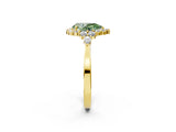 Yellow gold Fancy Green Pear Cut Diamond Halo Ring with Pear Side Stones and Prong Setting_65