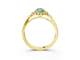 Yellow gold Fancy Green Pear Cut Diamond Halo Ring with Pear Side Stones and Prong Setting_66