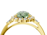 Yellow gold Fancy Green Pear Cut Diamond Halo Ring with Pear Side Stones and Prong Setting_67