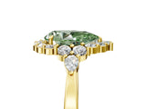 Yellow gold Fancy Green Pear Cut Diamond Halo Ring with Pear Side Stones and Prong Setting_68