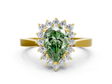 Yellow gold Fancy Green Pear  Cut Diamond Halo Ring with Round Brilliant Halo and Solitaire Band_85