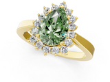 Yellow gold Fancy Green Pear  Cut Diamond Halo Ring with Round Brilliant Halo and Solitaire Band_86