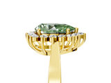 Yellow gold Fancy Green Pear  Cut Diamond Halo Ring with Round Brilliant Halo and Solitaire Band_90