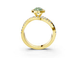 Yellow gold Fancy Green Pear Cut Diamond Halo Ring with Round Split Shank and Prong Setting_39