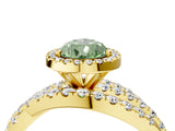 Yellow gold Fancy Green Pear Cut Diamond Halo Ring with Round Split Shank and Prong Setting_40