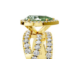 Yellow gold Fancy Green Pear Cut Diamond Halo Ring with Round Split Shank and Prong Setting_41