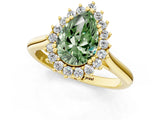 Yellow gold Fancy Green Pear  Cut Diamond Halo Ring with Solitaire Band and Prong Setting_54