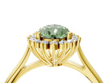 Yellow gold Fancy Green Pear  Cut Diamond Halo Ring with Solitaire Band and Prong Setting_57