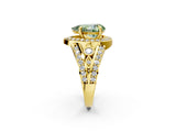 Yellow gold Fancy Green Pear Cut Diamond Halo Ring with Split Shank and Bezel Accents and Four-Prong Setting_2