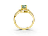 Yellow gold Fancy Green Pear Cut Diamond Halo Ring with Split Shank and Bezel Accents and Four-Prong Setting_3
