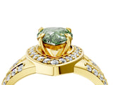 Yellow gold Fancy Green Pear Cut Diamond Halo Ring with Split Shank and Bezel Accents and Four-Prong Setting_4