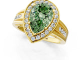 Yellow gold Fancy Green Pear Cut Diamond Halo Ring with Split Shank and Bezel Accents and Prong Setting_1
