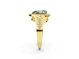 Yellow gold Fancy Green Pear Cut Diamond Halo Ring with Split Shank and Bezel Accents and Prong Setting_2