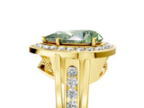 Yellow gold Fancy Green Pear Cut Diamond Halo Ring with Split Shank and Bezel Accents and Prong Setting_5