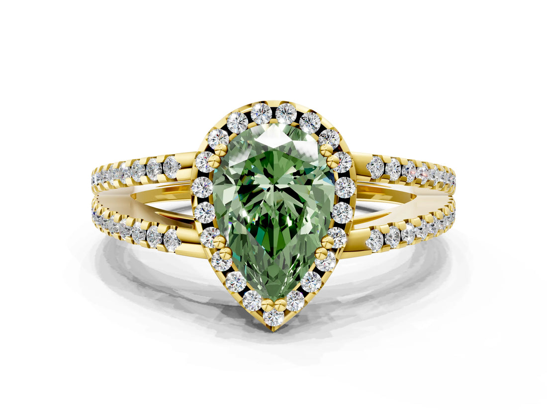 Yellow gold Fancy Green Pear Cut Diamond Halo Split Shank Engagement Ring_39