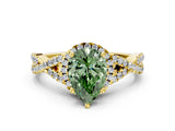 Yellow gold Fancy Green Pear Cut Diamond  Halo Twist Band Solitaire Prong Setting Ring_12