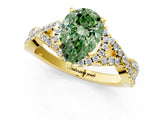 Yellow gold Fancy Green Pear Cut Diamond  Halo Twist Band Solitaire Prong Setting Ring_13