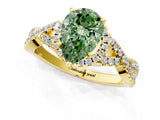 Yellow gold Fancy Green Pear Cut Diamond  Halo Twist Band Solitaire Prong Setting Ring_43