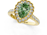 Yellow gold Fancy Green Pear  Cut Diamond Milgrain Floral Halo Engagement Ring with Pavé Band_16