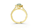 Yellow gold Fancy Green Pear  Cut Diamond Milgrain Floral Halo Engagement Ring with Pavé Band_18
