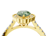 Yellow gold Fancy Green Pear  Cut Diamond Milgrain Floral Halo Engagement Ring with Pavé Band_19