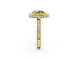 Yellow gold Fancy Green Pear Cut Diamond Milgrain Halo Engagement Ring with Round Pavé Band and Prong Setting_14