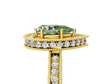 Yellow gold Fancy Green Pear Cut Diamond Milgrain Halo Engagement Ring with Round Pavé Band and Prong Setting_17